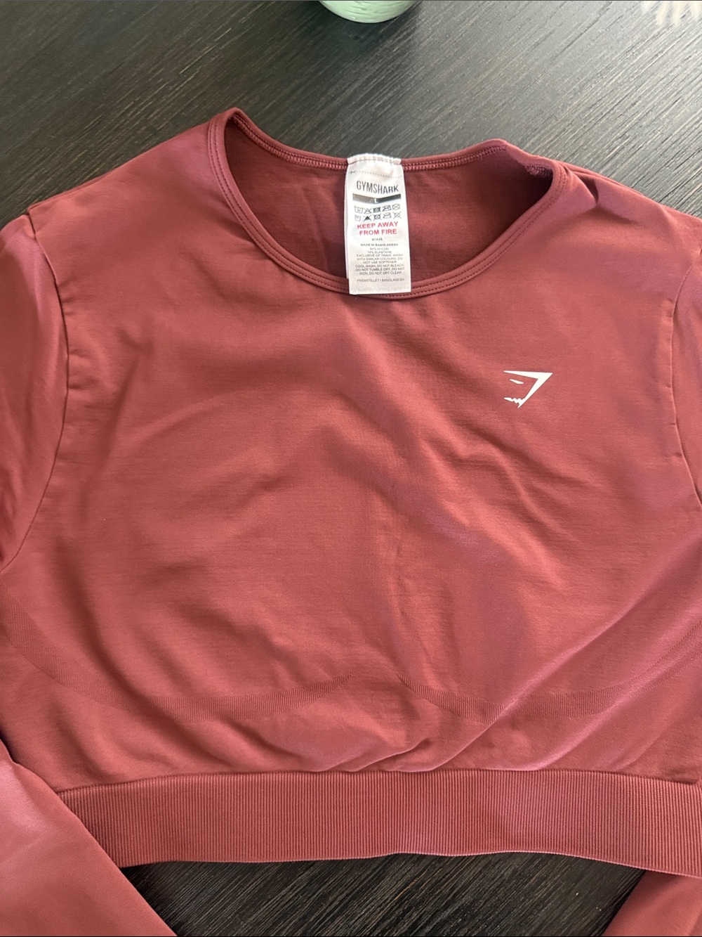 Gymshark Women’s Rose Cropped Long Sleeve Top sz L Cinnamon Brown Color
